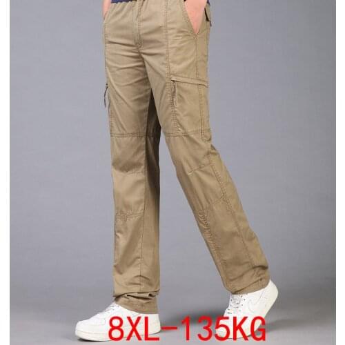 Summer Men cargo pants zipper pockets cotton large size 6XL 7XL 8XL khaki army green black gray pants cool 54 56 48 50 46