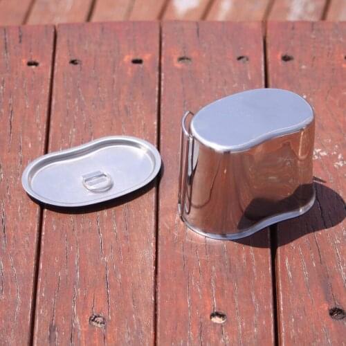 Camping Hiking Outdoor Water Cup, Stainless Steel Cooking Cup Pot with Lid, Folding Handle