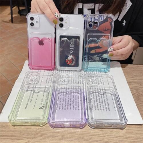 Transparent Card Wallet Phone Case For iPhone 11 12 Pro Max 12 Mini 7 8 Plus XR X XS MAX SE 2020 Soft TPU Shockproof Back Cover