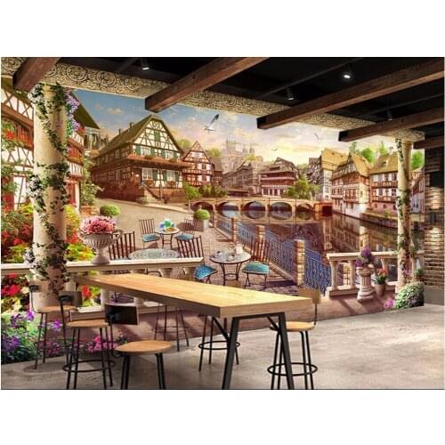 Custom mural photo 3d wallpaper European city river bridge scenery room decoration painting 3d wall murals wallpaper for wall 3d