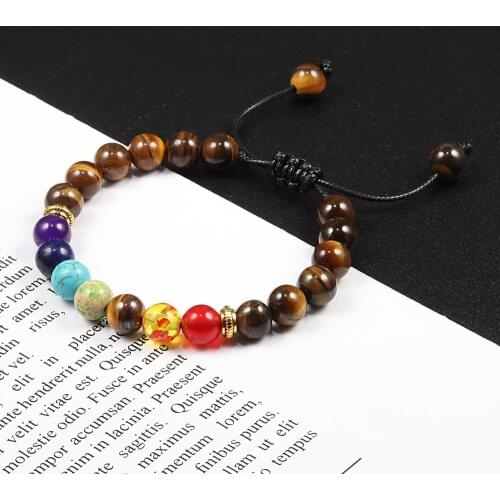 Classic Natural Tiger Eye Stone Bracelets 7 Chakra Healing Beaded Braided Bracelet Charm Women Men Fashion Weave Jewelry Pulsera