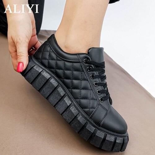 Autumn Black Sneakers Women 2021 New Fashion Lace Up Ladies Comfy Flat Casual Shoes 43 Big Size Female Outdoor Sport Shoes
