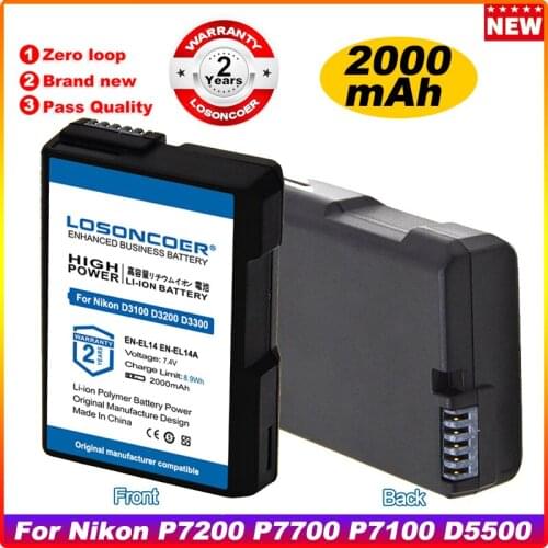 LOSONCOER Battery EN-EL14 EN-EL14A For Nikon P7200 P7700 P7100 D5500 D5300 D5200 D3200 D3300 D5100 D3100 L50 D3400 D3500