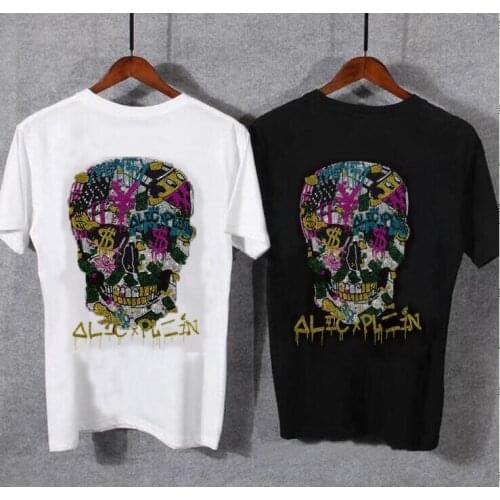 Brand Hot drill T Shirt Plus Size 5XL new fashion Short Sleeve Mens T-shirt 100% Cotton Rhinestone