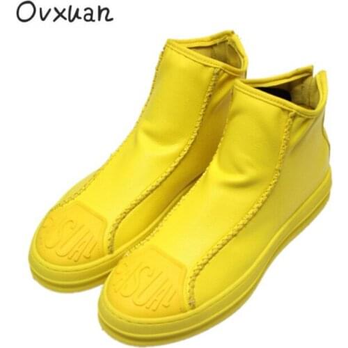 New American trend Height Increasing High Top Slip On Zip Sewing Men Shoes Short Boots Flat Platform High Sneakers Casual Shoes