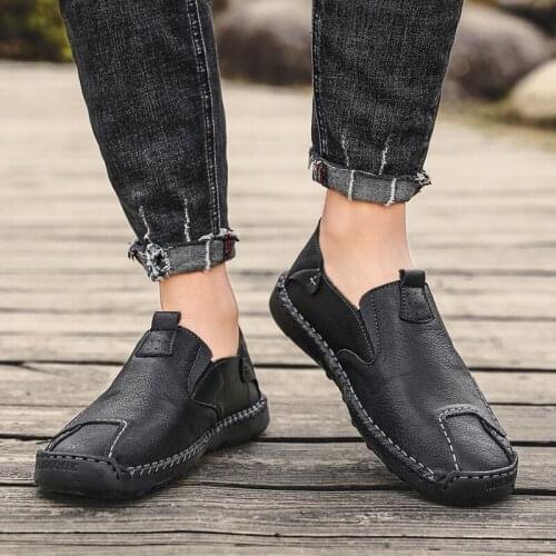 New Soft Leather Men Loafers New Handmade Casual Shoes Men Moccasins For Men Split Leather Flat Shoes Big size 39-48