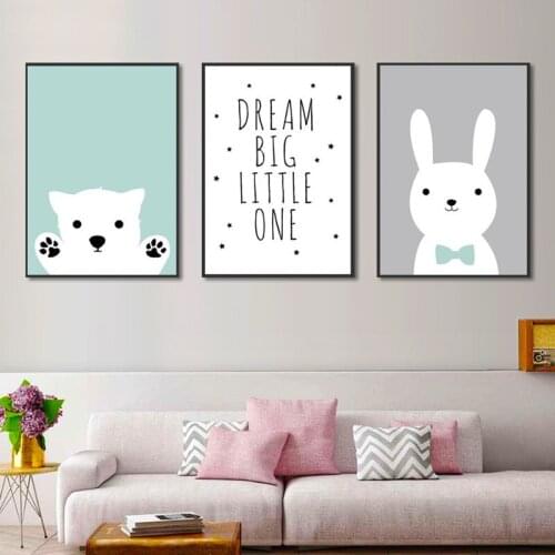 Nordic Bear Rabbit Posters and Prints Woodland Animal Cartoon Canvas Painting Nursery Wall Art Picture Children Room Decoration