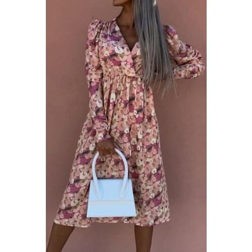 Casual Women V Neck Short Sleeve High Waist Dress Summer Loose Streetwear Slim Fit Print Dress Female Vintage Holiday Dresses