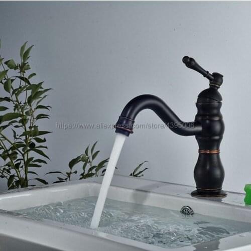 Basin Faucets Black Oil Rubbed Brass Bathroom Basin Faucet Single Handle Swivel Spout Vessel Sink Mixer Tap Bnf273