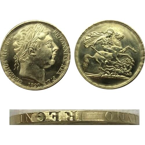UK 1820 Great Britain 5 Pounds George III Pattern Metal Brass Gold Coin China Casting Replica Souvenir Collectibles Coins