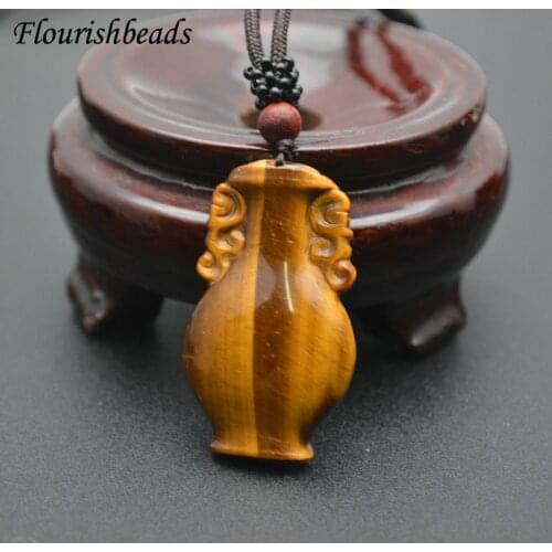 Unique Design Natural Tiger Eye Gemstone Vase Shape Pendants Necklace Adjustable Cord Jewelry Party Gift
