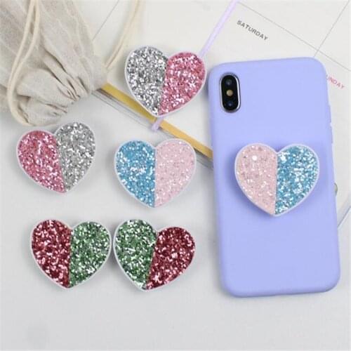 Heart Glitter Double Color Gift Rotatable Phone Socket Smartphones Fold Pocket Desktop Stand Bracket Mobile Phone Stand Holder