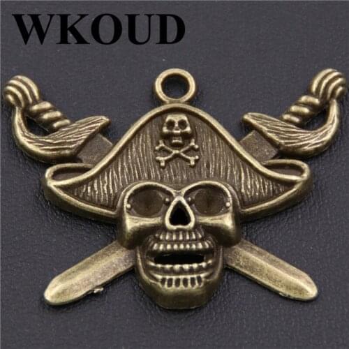 WKOUD 8pcs antique bronze pirate captain charm alloy pendants DIY jewelry findings