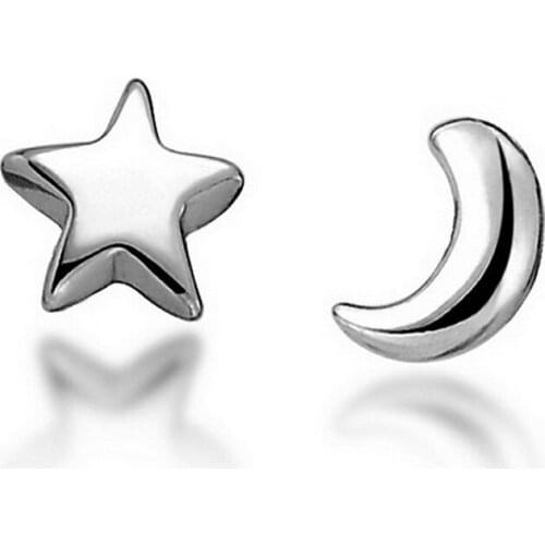 Simple Moon and Star Stud Earring for Women Silvery color asymmetric ear Jewelry DropShipping