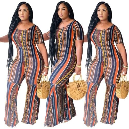 Adogirl Women Striped Print Jumpsuit Romper Short Sleeve O-Neck Wide Leg Bodycon Playsuit Summer Casual Beach Bohemian Bodysuit