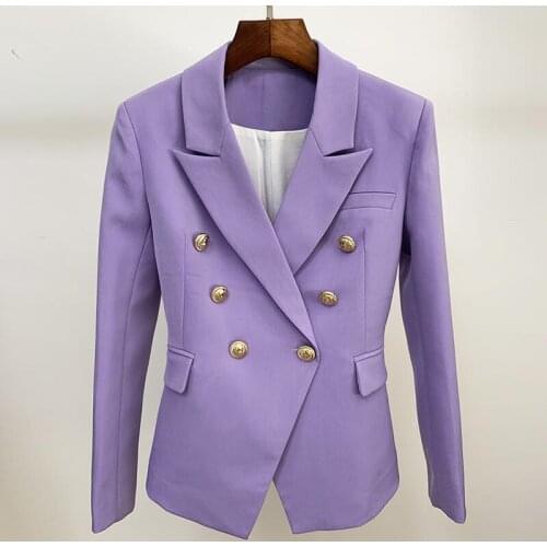 2021 Casual Jackets For Women Suit Double-Breasted Violet Lion Button Cotton Office Ladies Elegant Slim V Neck Clothes Tops