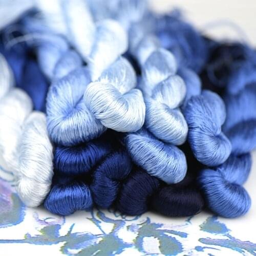 1pcs/400m silk embroidery thread hand embroidery embroider cross stitch 100% silk thread blue series 12 pure colors