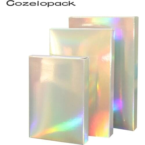 10PCS Holographic Foil Treat Boxes Laser Paper Box Gift Box Silver Cosmetics Packaging Party Favor Box Wedding Candy Cartons