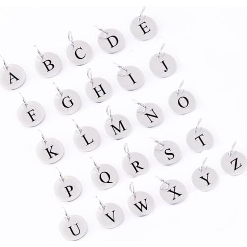 12mm Steel/Gold/Rose gold 26 Alphabet Letters Stainless Steel Round Tags Charms for DIY Jewelry Making 20pcs/pack