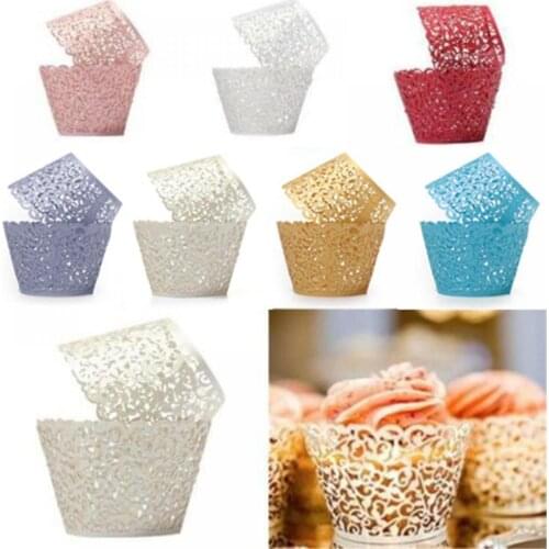 12pcs Cupcake Wrappers Filigree Artistic Cake Paper Cups Little Vine Lace Liner Cupcake Trays Birthday Favors Wedding
