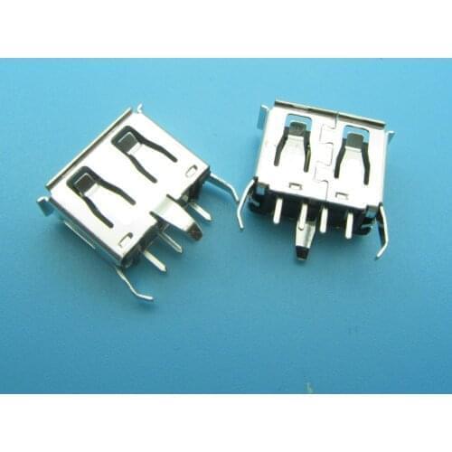 200PCS A Type Flat Angle (180 Degree) Female USB PCB Connector Socket, USB Jack Plug 3 legs+4 pin