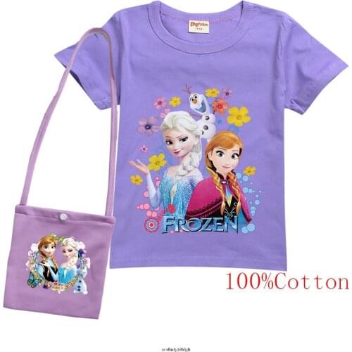 2021 Girls Summer Princess T-Shirt Frozen Elsa Cartoon Childen Cotton Tees T Shirt Fashion Kids Birthday Tops Clothing TShirts