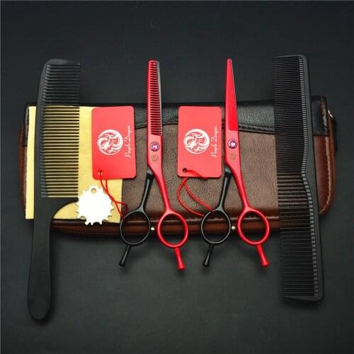 4Pcs Suit 1012Z 5.5'' Red Purple Dragon Hairdressing Scissors JP 440C Cutting Thinning Shears Professional Human Hair Scissors
