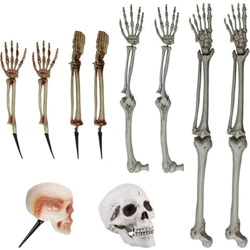5PCS Realistic Skull Skeleton Decoration Plastic Skeleton Head Halloween Horror Dress Up Props Garden Yard Lawn Stakes