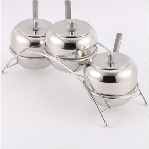 7pcs/set Stainless Steel Seasoning Jars Apple Shape Sugar Salt Spice Storage Container Pot Canister with Spoons Holder Kitchen