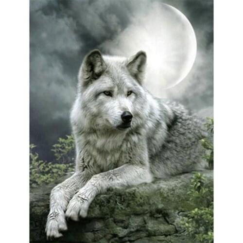5D DIY Diamond Painting Animal Moon and Wolf Cross Stitch Kit Embroidery Mosaic Square Round Diamond Picture Home Decor WG2330