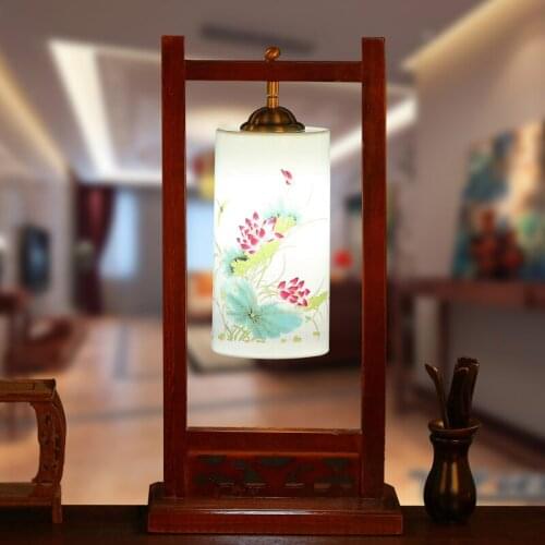 Jingdezhen table lamp Bedroom Living Room Bedside Modern Creative Chinese Solid Wood Lamp Holder Ceramic table Lamp