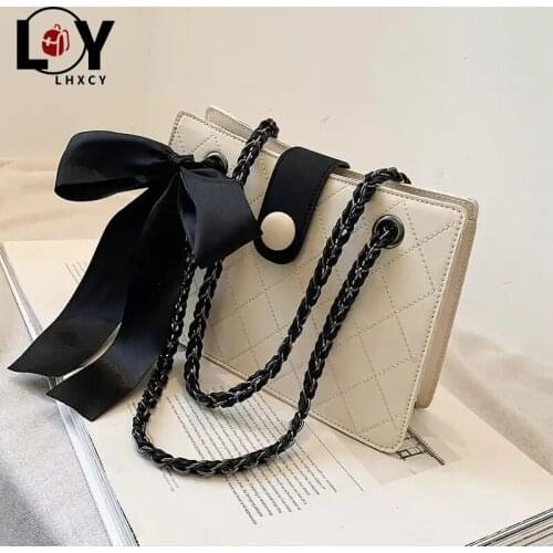 LHXCY Ribbon Design Pu Leather Crossbody Bags For Women 2021 Fashion Chain Branded Shoulder Bags Luxury Small Handbags And Purse