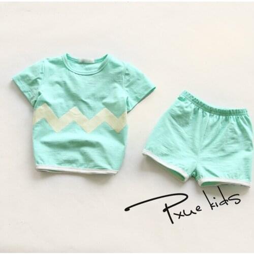 Hot New 2016 summer girls boys wave Jchao children clothing set baby clothes short-sleeve T-shirt tops pant kids sport suit