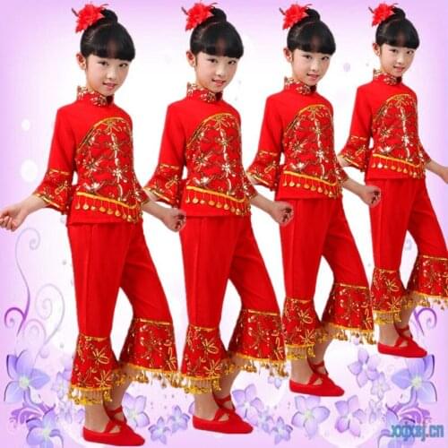Chinese Folk Dance Costumes Children Traditional Chinese Performing Clothing China Festive Yangko Dance Winter National Dance