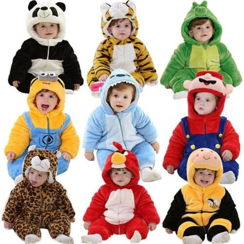 Newborn Baby Romper Winter Clothes 0-3 Years Boys Girls Cartoon Warm Flannel Jumpsuit Pajamas Clothing Mobile Phone Straps