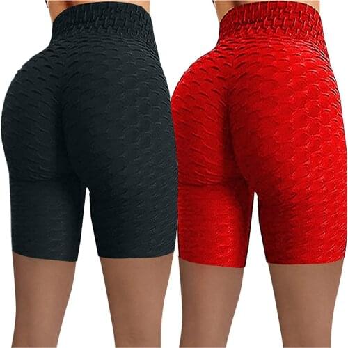 2pc Women Wrinkled High Waist Hip Stretch Running Fitness Workout Fitness Yoga Pants Biker Gym Jogging Running Shorts Feminina