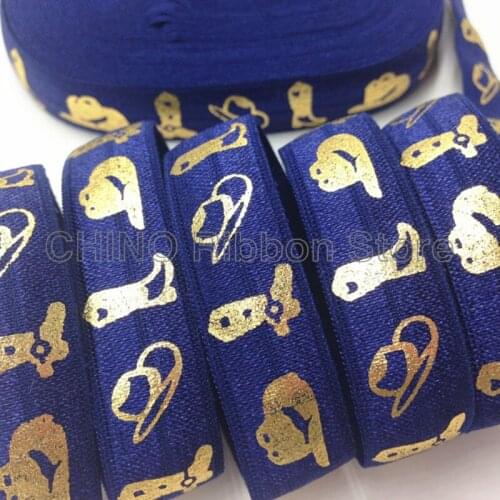 10 yards 5/8" Cowboy Boot Hat Print Navy Blue Fold Over Elastic FOE Ribbon for Hair Tie DIY Headwear Hair Accessory