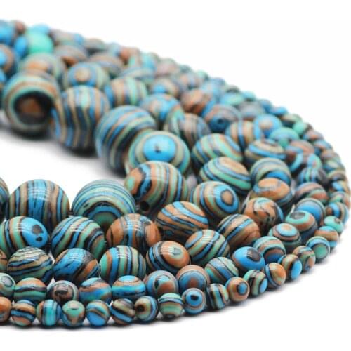 4/6/8/10/12MM Natural Stone Artificial Blue Malachite Spacers Round Loose Beads For DIY Jewelry Making Bracelet Accessories