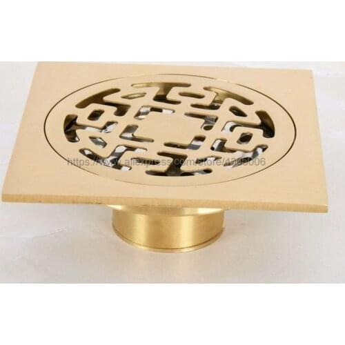 Shower Drains 10*10cm Square Bath Drains Strainer Hair Gold Brass Art Carved Bathroom Floor Drain Waste Grate Drain Bhr050