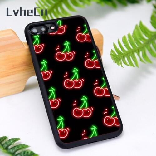 LvheCn Silicone Rubber Phone Case Cover for iPhone 6 6S 7 8 Plus X XS XR 11 12 Mini Pro Max Black Cherries Pattern