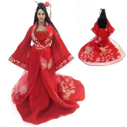 1/6 Scale Female Traditional Chinese Ancient Beauty Costume Red Embroidery Clothes for 12inch Action Figures Model Toy