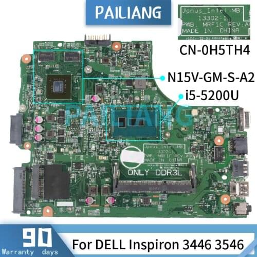PAILIANG Laptop motherboard For DELL Inspiron 3446 3546 i5-5200U 820M Mainboard 13302-1 CN-0H5TH4 SR23Y N15V-GM-S-A2 DDR3 tesed