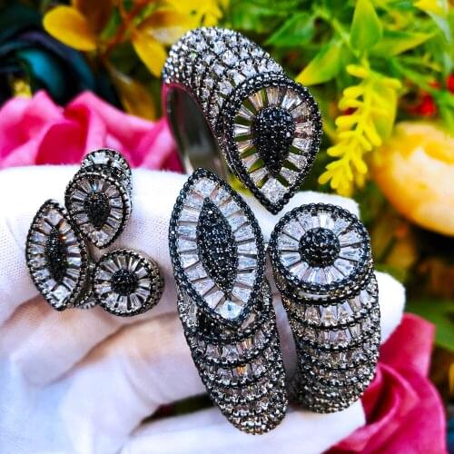 Missvikki Be Original Geometric Sparkling Big Bangle Ring Jewelry Set Women Girl Gift High Quality Cubic Zirconia Accessories