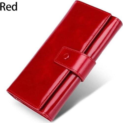 100% Genuine Leather Fashion Womens Wallet Female Clutch Purse Long Wallet Womens Purses Portomonee Money Bag Coin Purse Red