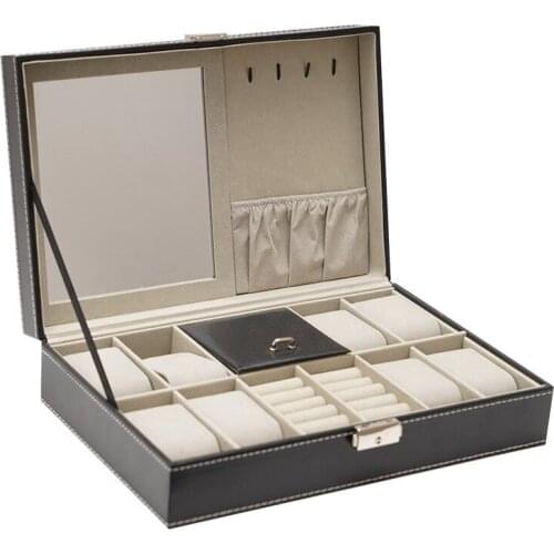 Watch Cases for Men, 8 Slots Lockable Watch Box Organizer for Men with Jewelry Organizer