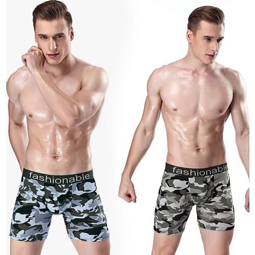 Camouflage Men Long Leg Boxer Cotton Boxer Briefs Sports Fitness Boxershorts Plus Size Panties Wicking Gay Long Boxer Underpants