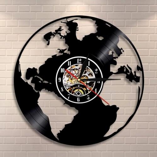 Globe Map Ecofriendly Home Wall DecorGift for Teachers Earth Day Vinyl Record Wall Clock Save the Earth World Map Wall Clock