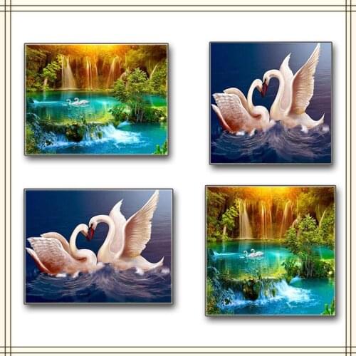 New 5D Diamond Painting Swan Lake Waterfall Cross Stitch 3D Picture Full Square / Round Diamond Embroidery Mosaic Crafts
