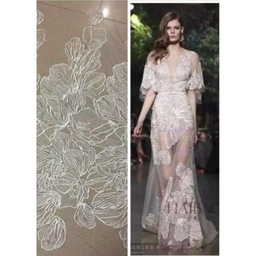 New Item with pretty flowers L-92870 tulle lace fabric nice design net lace fabric for wedding dress