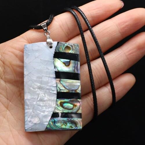 Natural Shell Mother of Pearl Shell Pendants Charms Wax Thread Necklace for Women Accessories Gift Size 34x54mm Length 55cm